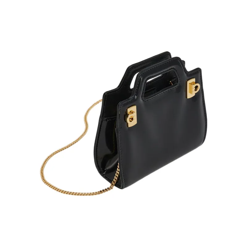 FERRAGAMO Cow Leather Shoulder Bag Crossbody Bag Handbag Extra Mini Women's Black-4
