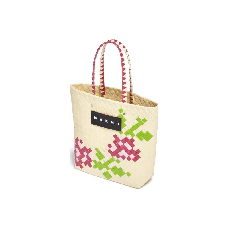 MARNI Polyester Basket Bag Handbag Small Size Women's Natural/Green/Pink-3