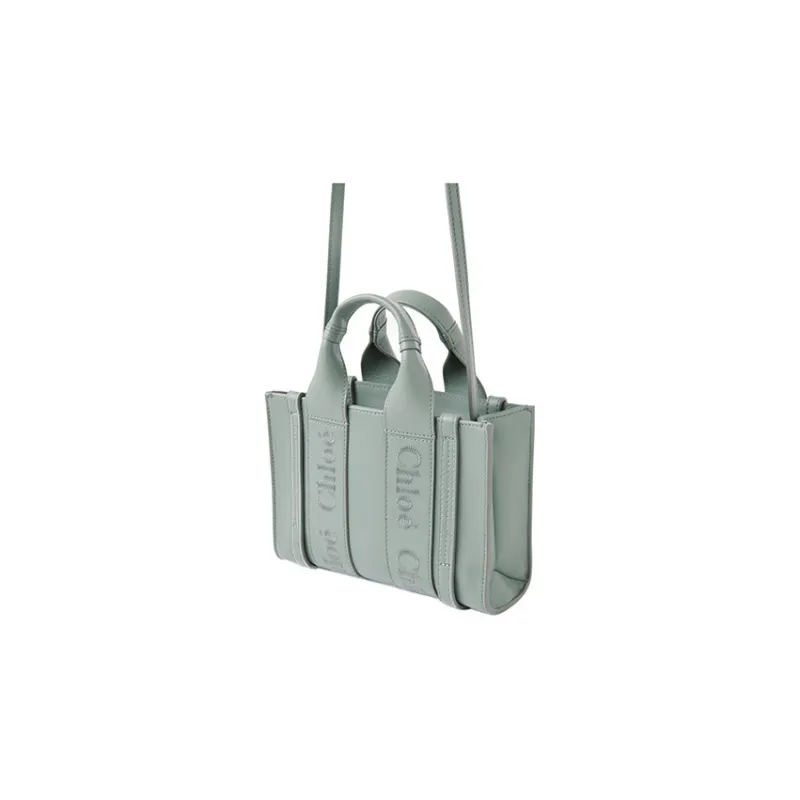 Chloe Woody Smooth Calf Leather Tote Bag Shopping Bag Shoulder Bag Crossbody Bag Handbag Mini Women's Green-1