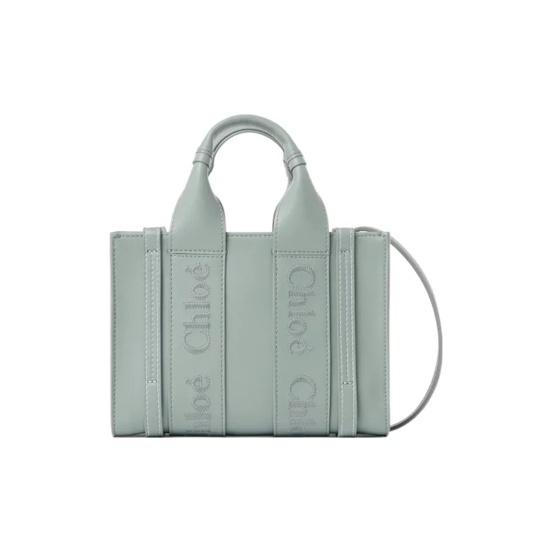 Chloe Woody Smooth Calf Leather Tote Bag Shopping Bag Shoulder Bag Crossbody Bag Handbag Mini Women's Green-0