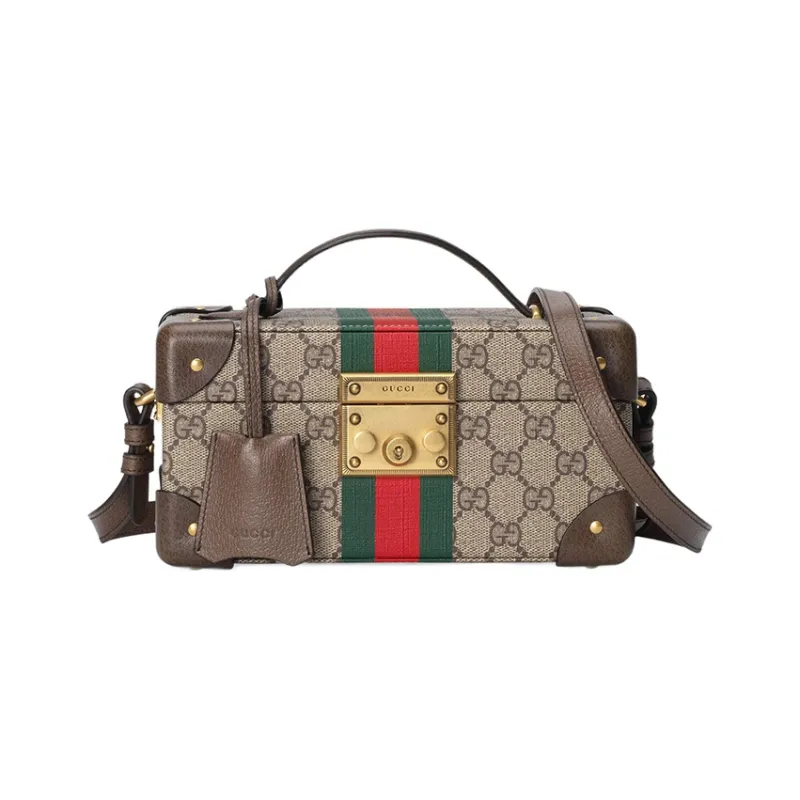 GUCCI Canvas With Leather Makeup Bag, Handbag, Shoulder Bag, Crossbody Bag Women's Beige/Ebony-0