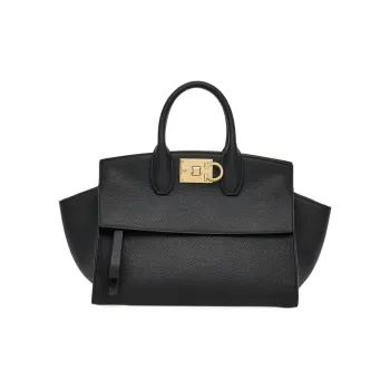 FERRAGAMO Studio Cow Leather Handbag Medium Size Women's Black