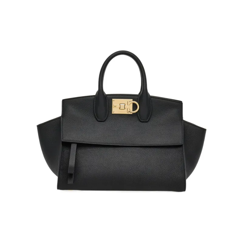 FERRAGAMO Studio Cow Leather Handbag Medium Size Women's Black-0