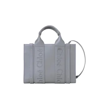 Chloe Woody Smooth Calf Leather Tote Bag Shopping Bag Shoulder Bag Crossbody Bag Handbag Small Size Women's Haze Blue