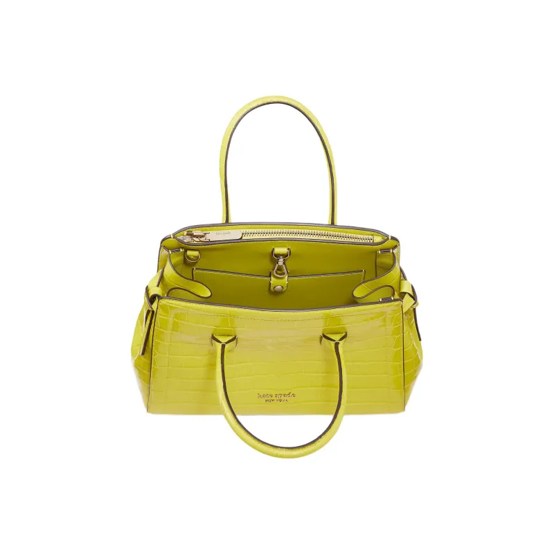 Kate Spade Knott Crocodile Embossed Leather Dome Bag Shoulder Bag Crossbody Bag Handbag Medium Size Women's Yellow-2