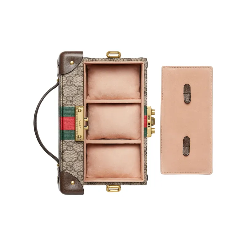 GUCCI Canvas With Leather Makeup Bag, Handbag, Shoulder Bag, Crossbody Bag Women's Beige/Ebony-6