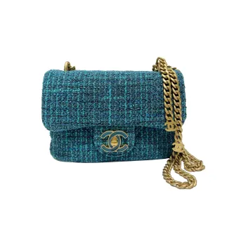 CHANEL 22P Woolen Mini Square Flap Bag, Crossbody Bag Mini Women's Blue