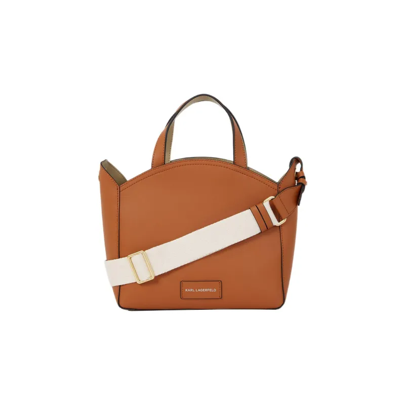 KARL LAGERFELD Cotton With Cow Leather Handbag, Shoulder Bag, Crossbody Bag Trumpets Women's Brown-1