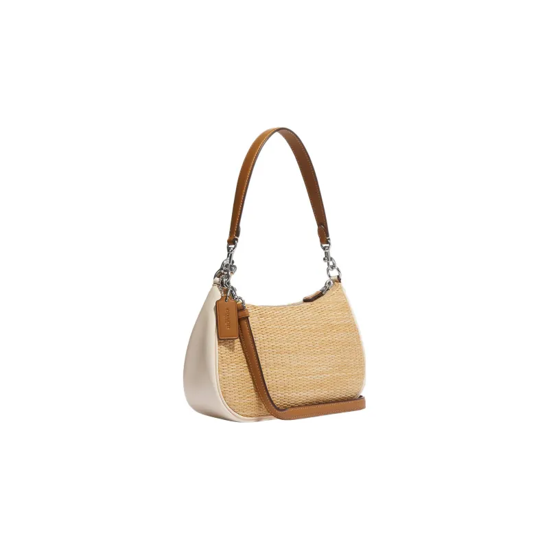 COACH Teri Straw Woven With Leather Shoulder Bag, Crossbody Bag Women's Brown-1