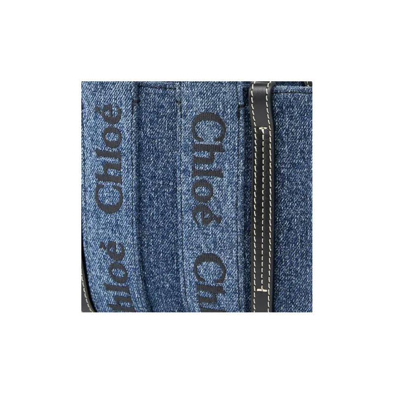 Chloe Woody Linen Denim With Calfskin Tote Bag Shopping Bag Shoulder Bag Crossbody Bag Handbag Mini Women's Denim-2