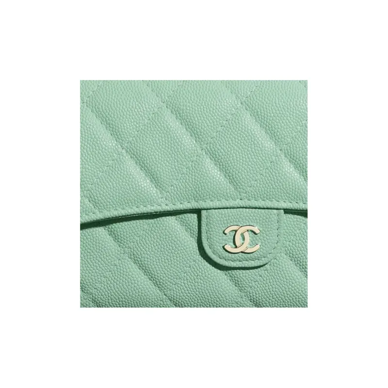 CHANEL Classic Flap CF Grain Embossed Caviar Calfskin & Metal Wallet Women's Green-4