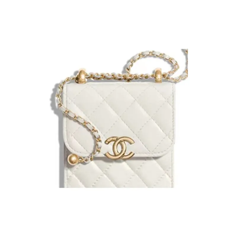 CHANEL Calfskin & Metal Crossbody Bag, Coin Purse, Cell Phone Pouch Women's White-1