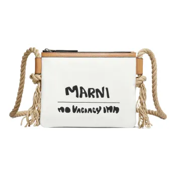 MARNI No Vacancy Inn Collaboration Cotton With Cow Leather Canvas Bag Clutches Women's White/Beige