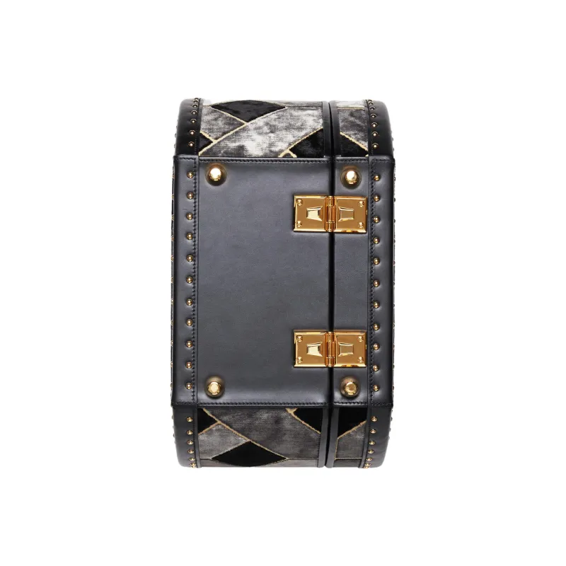 GUCCI Velvet Hats & Caps Storage Box Handbag Shoulder Bag Crossbody Bag Storage Box Small Size Women's Gray/Black-6