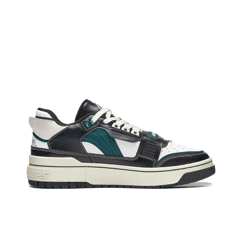 LiNing Badfive Anti Slip Wear Resistant Low Top Vintage Basketball Shoes Men's Black White Green-1