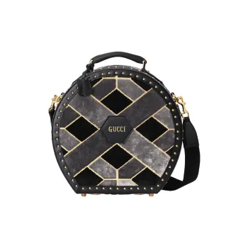 GUCCI Velvet Hats & Caps Storage Box Handbag Shoulder Bag Crossbody Bag Storage Box Small Size Women's Gray/Black
