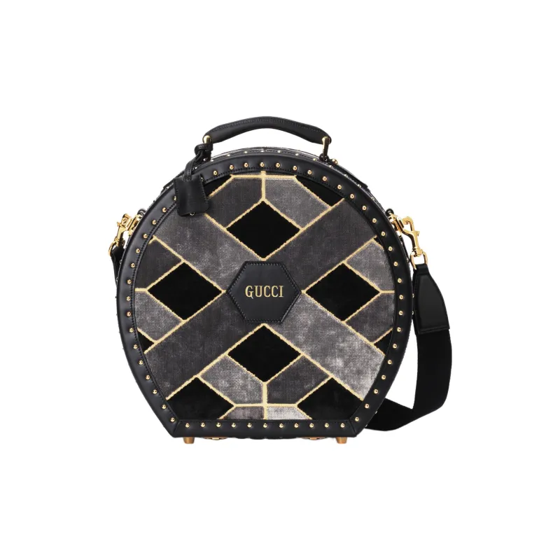 GUCCI Velvet Hats & Caps Storage Box Handbag Shoulder Bag Crossbody Bag Storage Box Small Size Women's Gray/Black-0