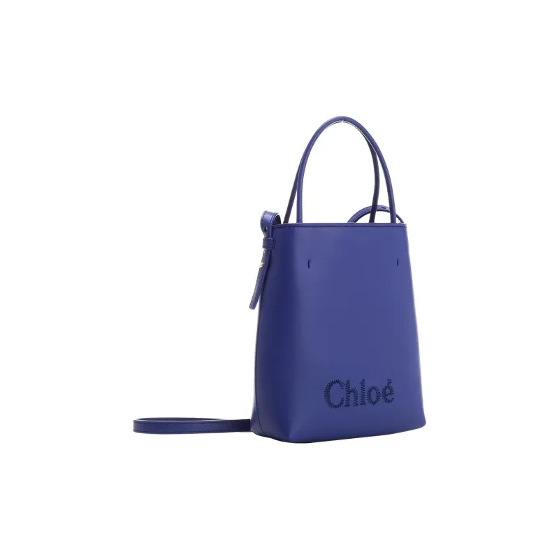 Chloe Cow Leather Bucket Bag Handbag Shoulder Bag Crossbody Bag Women's Blue-1