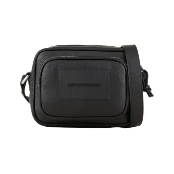 EMPORIO ARMANI Crushed Leather Camera Bag, Shoulder Bag, Crossbody Bag Men's Black