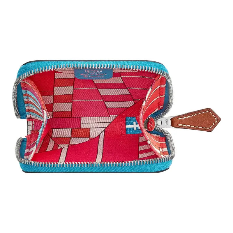 HERMES Silk'In Epsom With Barenia Calfskin Coin Purse Women's Frida Blue/Magnolia Pink-1