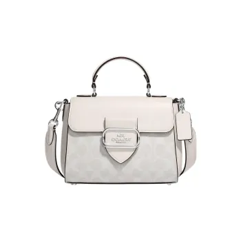 COACH Morgan Canvas With Leather Shoulder Bag Crossbody Bag Handbags Small Size Women's Ivory Grey/Glacier White