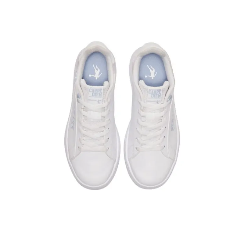QIAODAN Beach Party Anti-Slip Wear-Resistant Low-Top Skateboard Shoes Women's White Orange-4