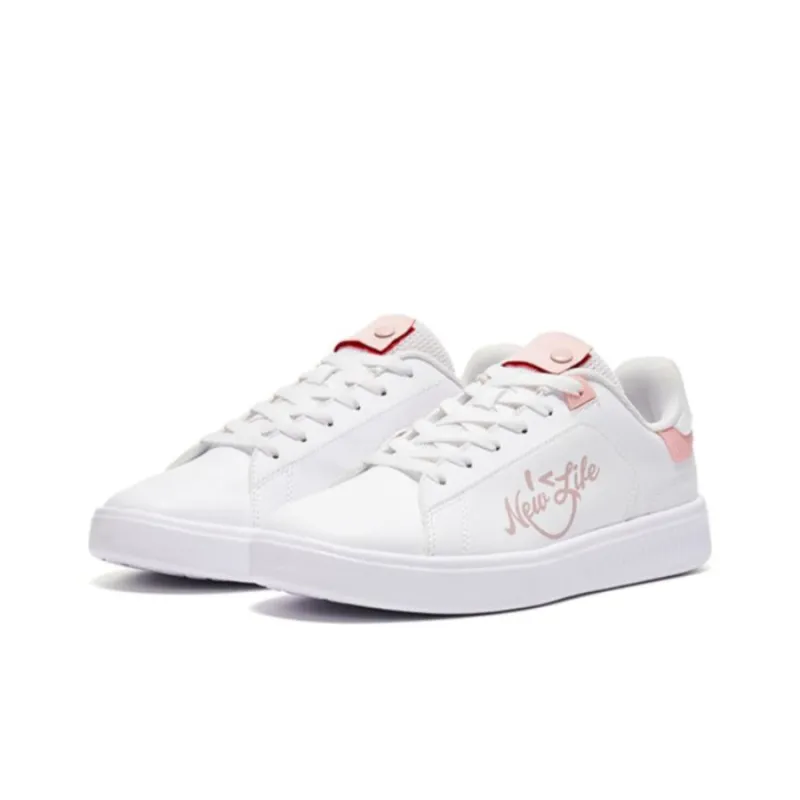 QIAODAN Beach Party Cushioned Wear-Resistant Lightweight Low-Top Skateboard Shoes Women's White Pink-2