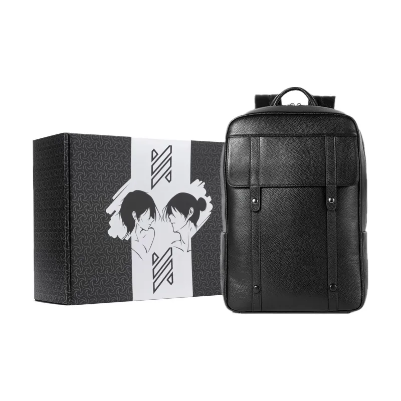 NOMK Litchi Grain Top Grain Cow Leather Backpack Regular Men's Black-5