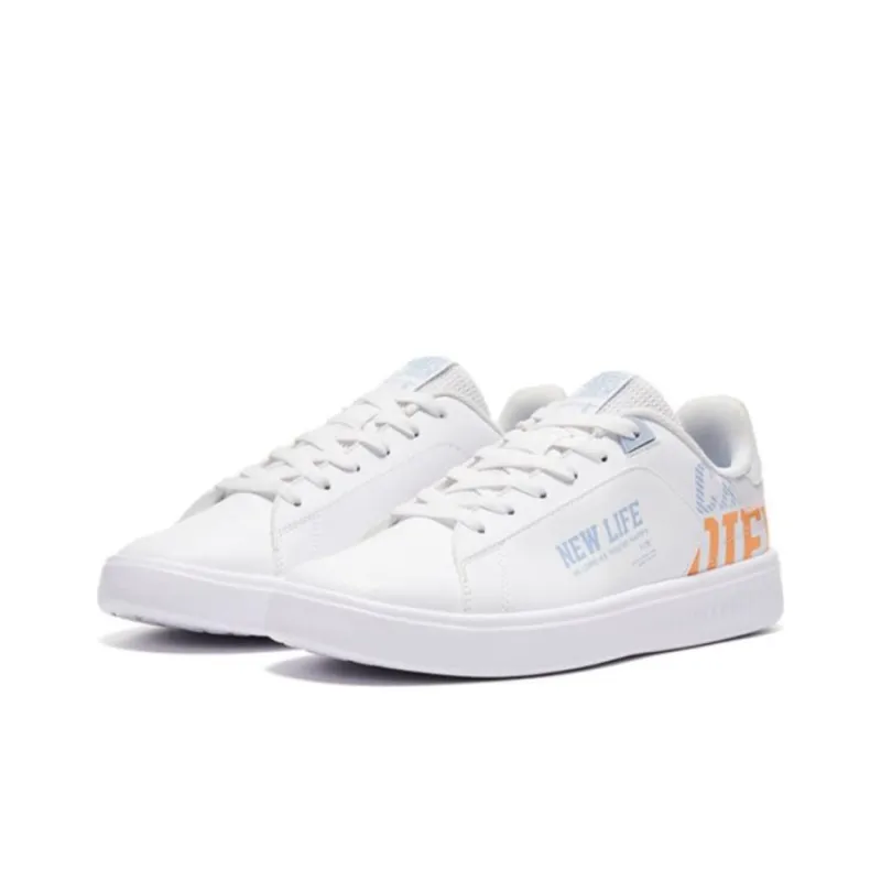 QIAODAN Beach Party Anti-Slip Wear-Resistant Low-Top Skateboard Shoes Women's White Orange-2