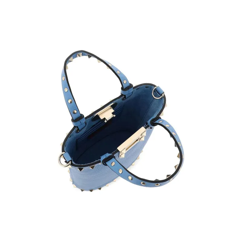 Valentino Rockstud Calfskin Bucket Bag Shoulder Bags Handbags Mini Women's Light Blue-3