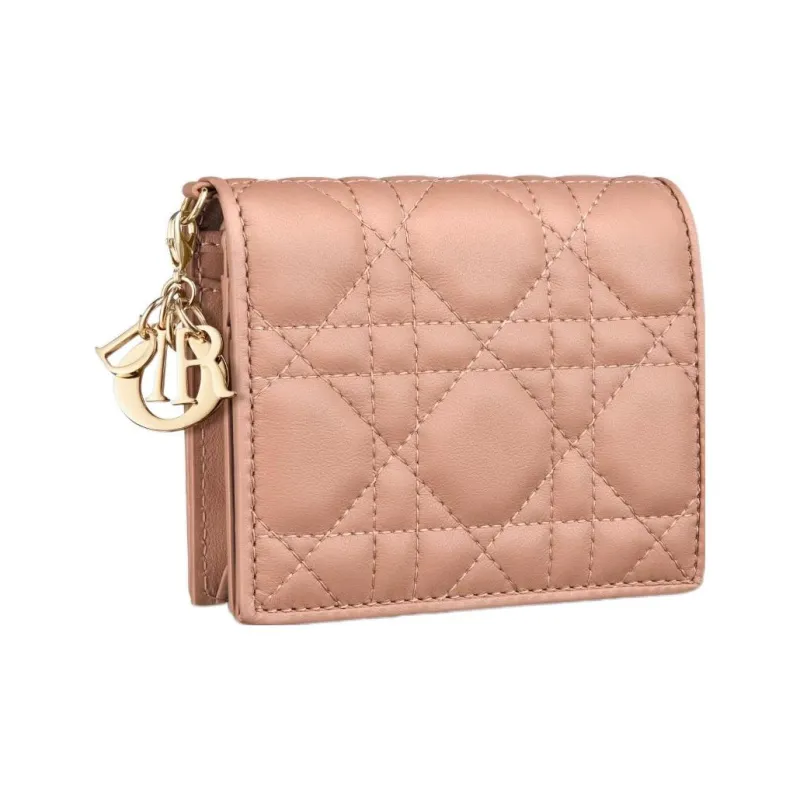 DIOR Lady Dior Soft Lambskin Clutch Card Holder, Wallet Mini Women's Rose Pink-1