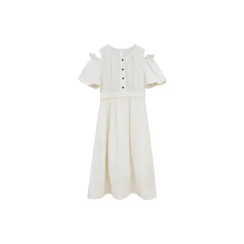 LE BEMIO Short-Sleeved Dresses Women's White Jacquard