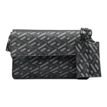 VERSACE La Greca Cow Leather Shoulder Bag Crossbody Bag Men's Black