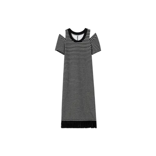 Ouyang Short-Sleeved Dresses Women's Black/White Stripes