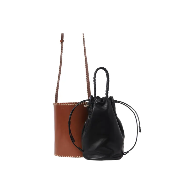Chloe LOUELA Calfskin Combined With Lambskin Bucket Bag Handbag Shoulder Bag Crossbody Bag Small Size Women's Tan-4