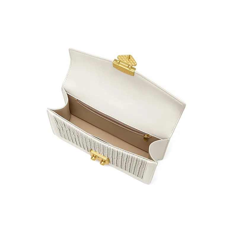Gong Xuan Sheepskin Small Square Bag Shoulder Bag, Crossbody Bag Women's Cloud Top Milkshake-4