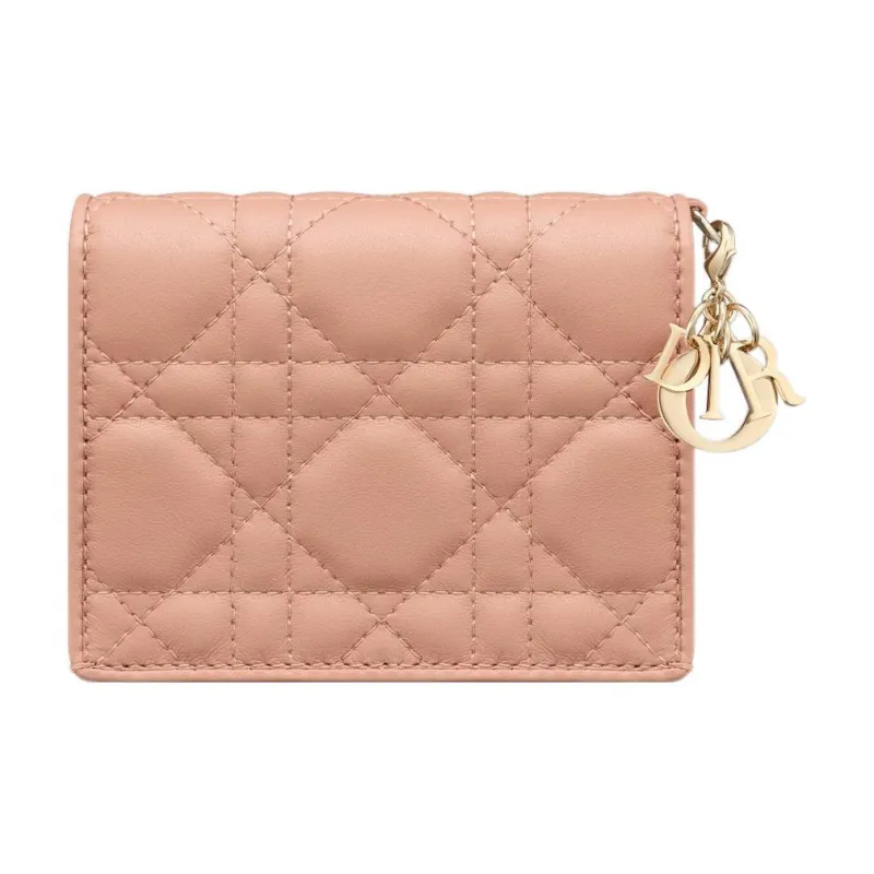 DIOR Lady Dior Soft Lambskin Clutch Card Holder, Wallet Mini Women's Rose Pink-2