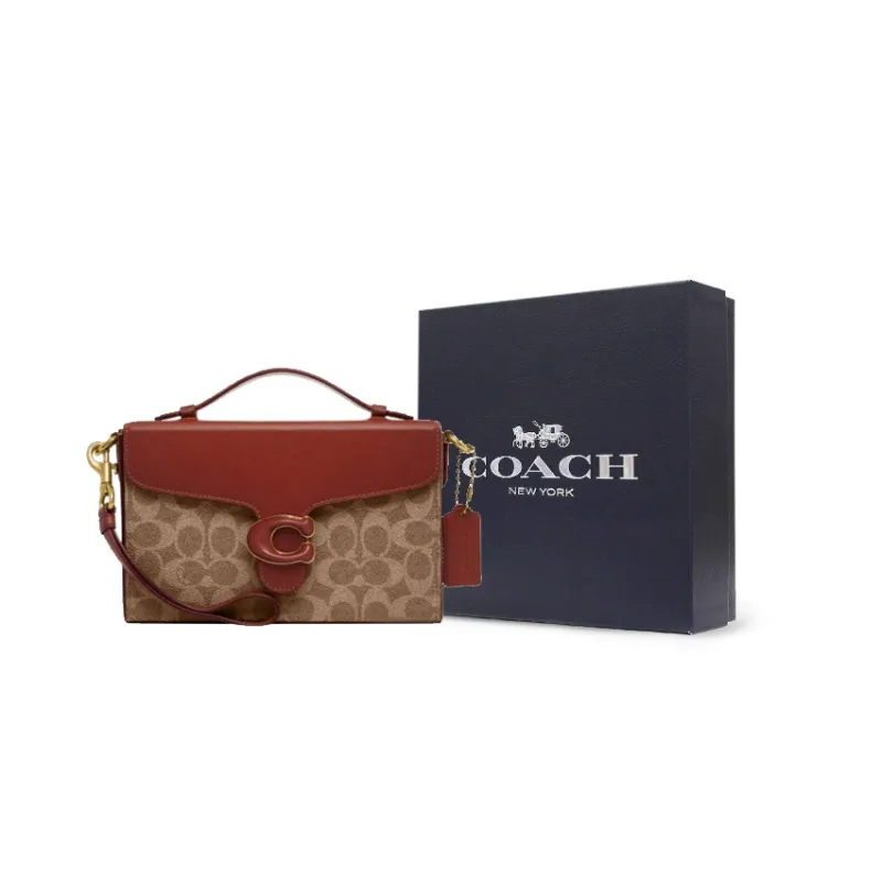 COACH Tabby PVC Small Square Bag, Crossbody Bag, Shoulder Bag, Handbag Medium Size Women's Red & Brown Monogram-7