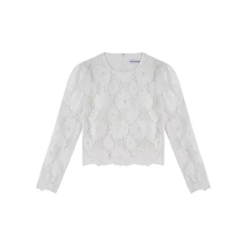 Self portrait Semi sheer 3D Lace effect Cotton Top-2