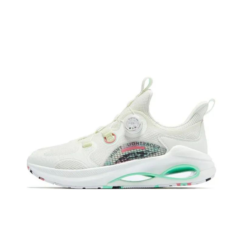 QIAODAN Slip Resistant Lightweight Rebound Low Top Running Shoes Men's White Green-0