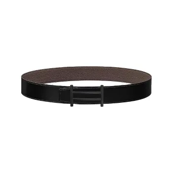 HERMES Leather Belts Men Black/Tin Gray