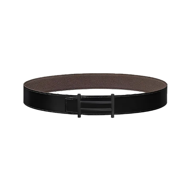 HERMES Togo Leather Belts Men Black/Tin Gray-0