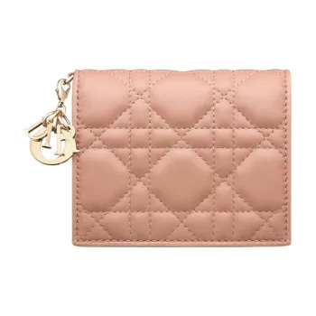 DIOR Lady Dior Soft Lambskin Clutches Card Holder Wallet Mini Women's Rose Pink