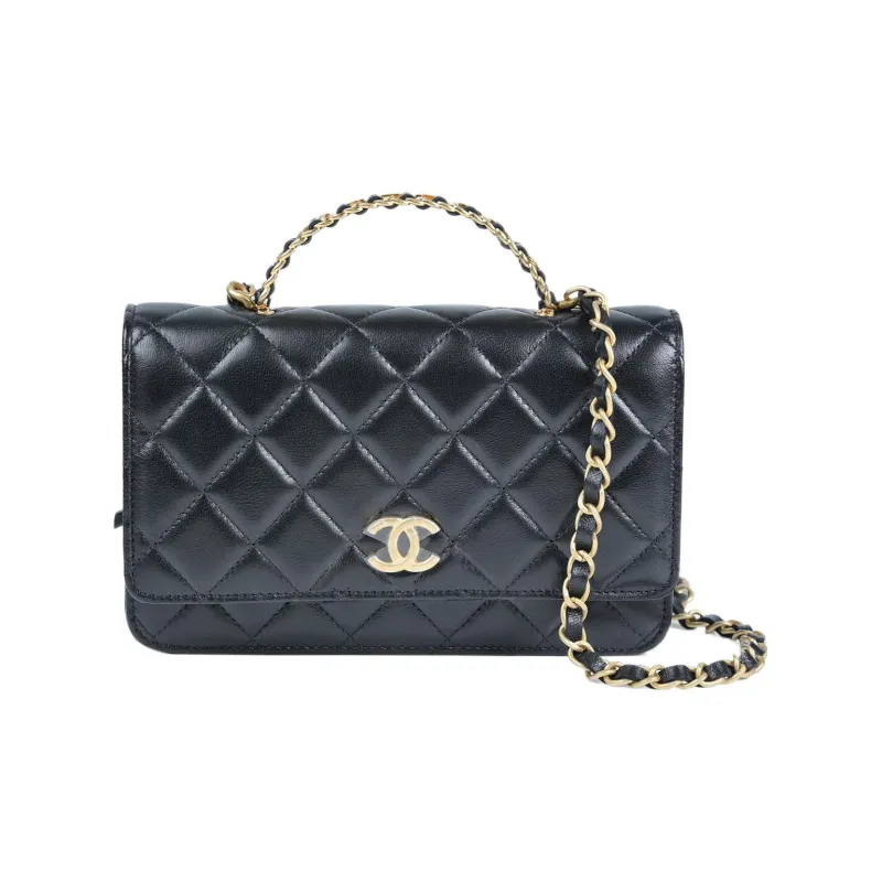 CHANEL Sheepskin Chain Bag Handbag Women's Black-0