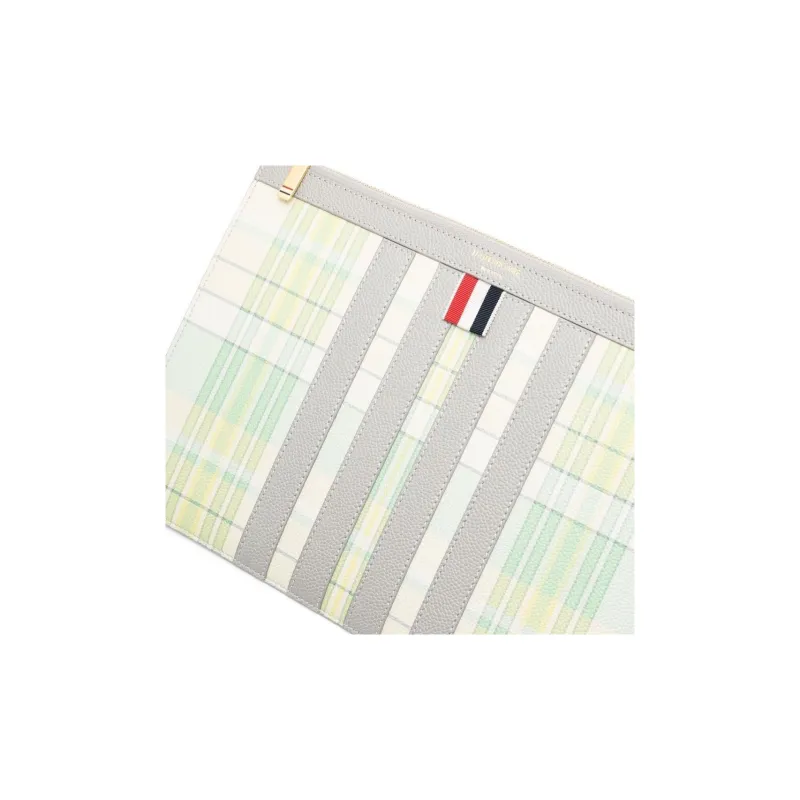 THOM BROWNE Plaid Checked Printed Zipped Clutch Bag-3
