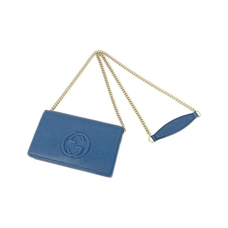 GUCCI Litchi Grain Calfskin Shoulder Bag Crossbody Bag Women's Blue-4