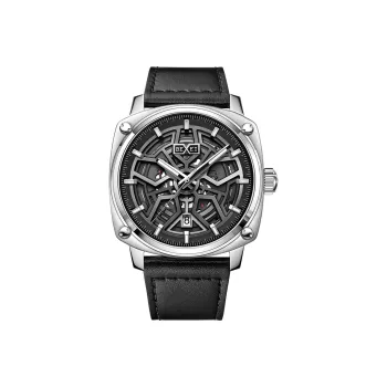 BEXEI Urban Road Mechanical Movement Genuine Leather Strap Watch Men's Watches Black Dial 9057 YKHM