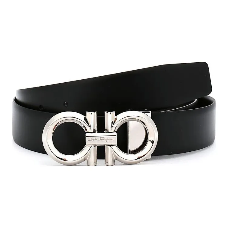 FERRAGAMO Men's Reversible Leather Belt Black/Walnut-1