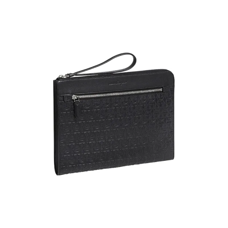 FERRAGAMO Calfskin Clutch Regular Men's Black-1
