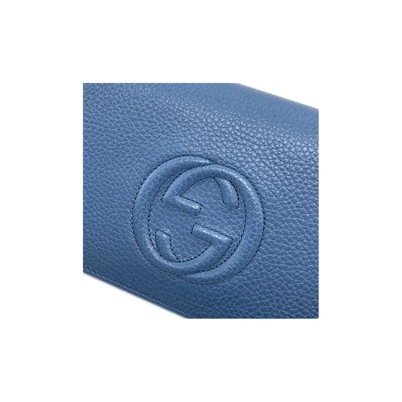 GUCCI Litchi Grain Calfskin Shoulder Bag Crossbody Bag Women's Blue-6